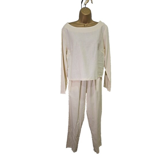 Unbranded Pants - Ivory Cotton Blend Top Pants Set Womens Lg Cream Twill Long Sleeve Quiet Luxury